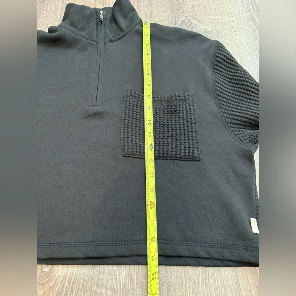 Mate The Label Organic Fleece and Waffle Cropped Half-Zip Sweatshirt Onyx Small - Picture 10 of 11
